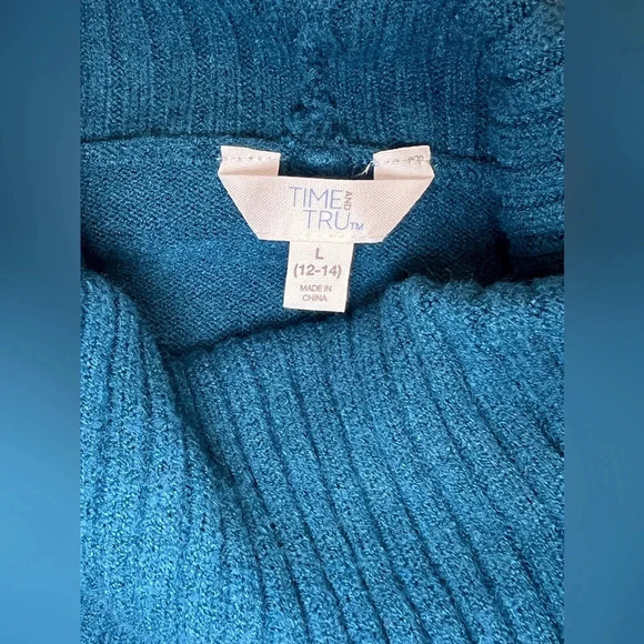 ✨Time and Tru Women's Cowl Neck Tunic Sweater LG 12/14 Teal knit - Picture 10 of 11
